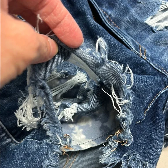 American Eagle Outfitters Women's Dark Blue Ripped Jean Shorts - Picture 17 of 17